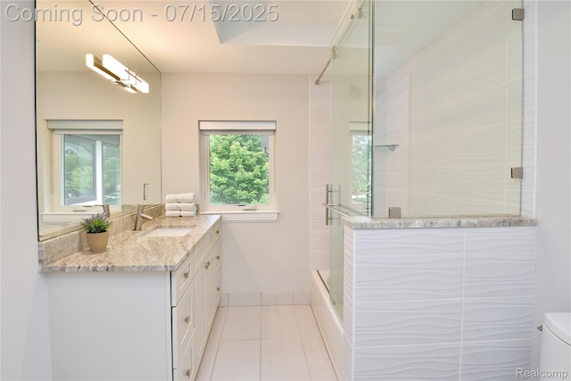 591 Wallace St, Birmingham, MI 48009 - bathroom with vanity, an enclosed shower, and tile patterned floors