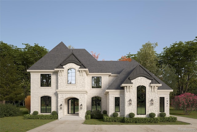 2599 Forest Glen Ct, Rochester, MI 48306 - french country style house featuring stone siding and a front yard