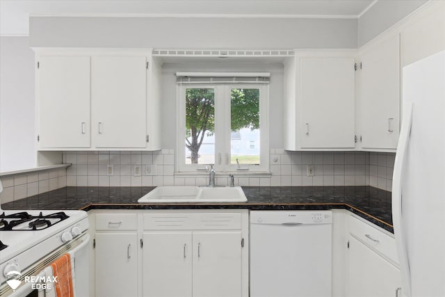 501 Lafayette St, Flint, MI 48503 - kitchen with white appliances, white cabinetry, and tasteful backsplash