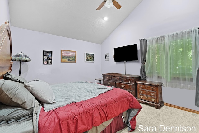 1026 Alan St, Fremont, MI 49412 - bedroom with carpet floors, high vaulted ceiling, and ceiling fan