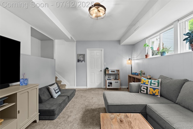 1450 N Stephen Ave, Clawson, MI 48017 - carpeted living area featuring stairs and baseboards