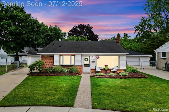 1450 N Stephen Ave, Clawson, MI 48017 - view of front of property with brick siding, a detached garage, a chimney, an outdoor structure, and a gate