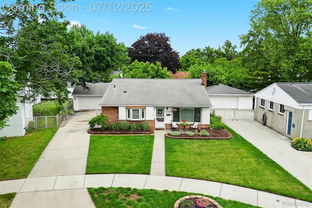 1450 N Stephen Ave, Clawson, MI 48017 - view of front facade featuring brick siding, a detached garage, roof with shingles, covered porch, and a chimney