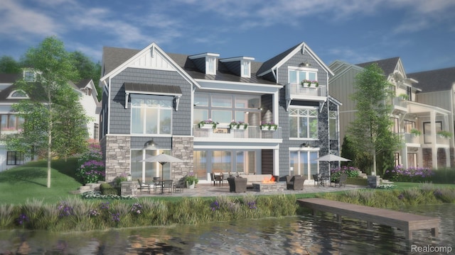 160 Darling Dr, Lake Orion, MI 48362 - back of property featuring an outdoor living space, a patio area, and stone siding