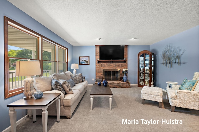 16205 Suffolk Dr, Spring Lake, MI 49456 - living room with a textured ceiling, carpet, and a fireplace