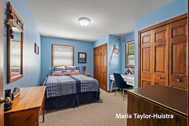 16205 Suffolk Dr, Spring Lake, MI 49456 - bedroom with carpet floors, multiple windows, a desk, multiple closets, and a textured ceiling