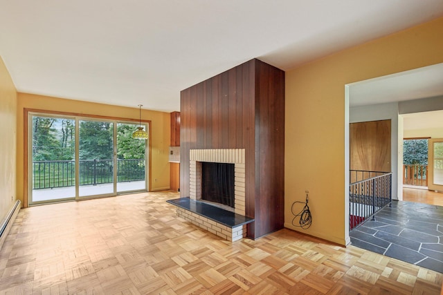 2373 Belgrade Notch St, Ann Arbor, MI 48103 - unfurnished living room with a brick fireplace