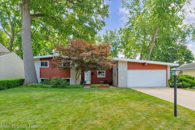 2419 Avondale St W, Sylvan Lake, MI 48320 - mid-century modern home with a garage, driveway, a front lawn, and brick siding