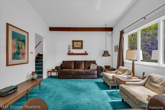2419 Avondale St W, Sylvan Lake, MI 48320 - carpeted living area featuring stairway