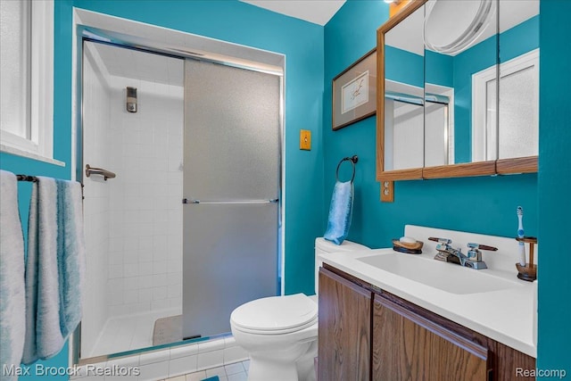 2419 Avondale St W, Sylvan Lake, MI 48320 - bathroom featuring a shower stall, vanity, and tile patterned floors