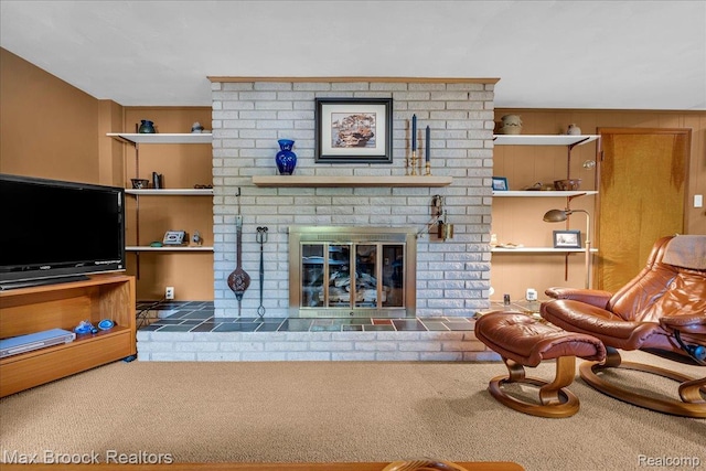 2419 Avondale St W, Sylvan Lake, MI 48320 - living area with carpet floors and a fireplace