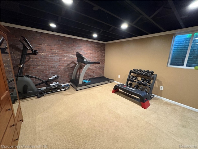 1983 Graefield Rd, Birmingham, MI 48009 - exercise room with carpet and brick wall