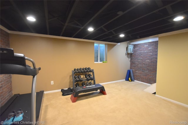 1983 Graefield Rd, Birmingham, MI 48009 - workout area with carpet and brick wall