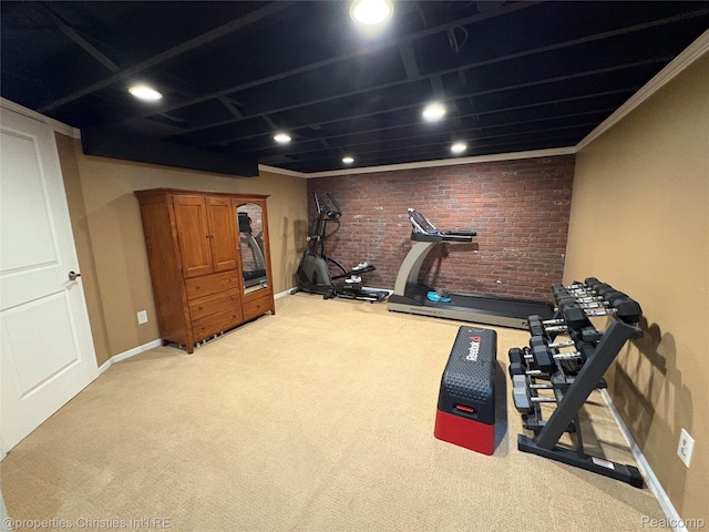 1983 Graefield Rd, Birmingham, MI 48009 - exercise area featuring carpet and brick wall