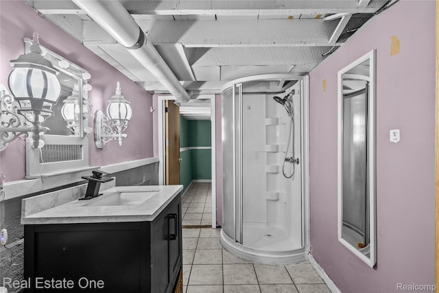 212 La Plaza Ct, Royal Oak, MI 48073 - full bathroom with vanity, a stall shower, and tile patterned flooring