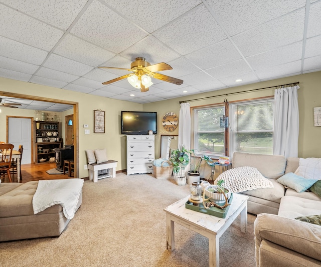 278 E Southern Rd, Coldwater, MI 49036 - living area with ceiling fan, a drop ceiling, and carpet