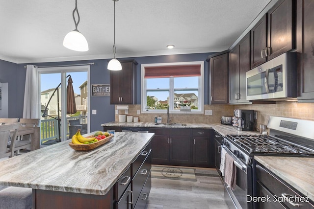 5845 Nile Dr SW, Wyoming, MI 49418 - kitchen featuring appliances with stainless steel finishes, dark brown cabinets, and tasteful backsplash