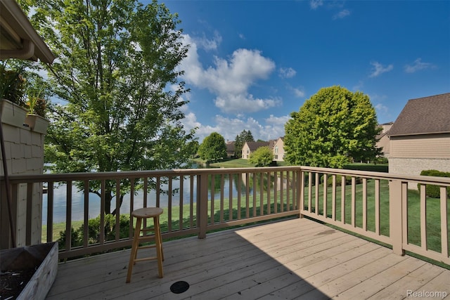 584 Cambridge Way, Bloomfield Hills, MI 48304 - deck with a water view, a lawn, and a residential view