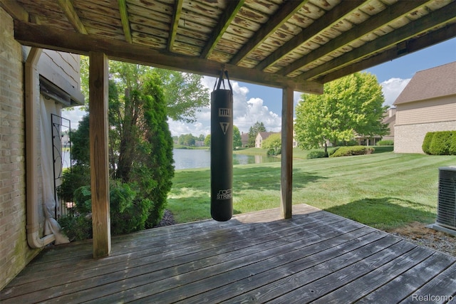 584 Cambridge Way, Bloomfield Hills, MI 48304 - wooden deck featuring a water view and a yard