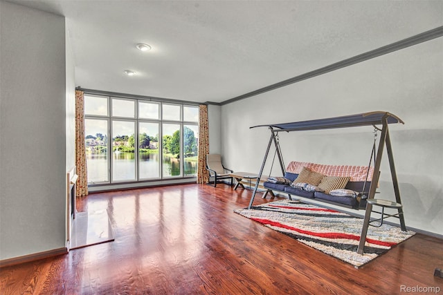 584 Cambridge Way, Bloomfield Hills, MI 48304 - sitting room featuring ornamental molding, wood finished floors, and floor to ceiling windows
