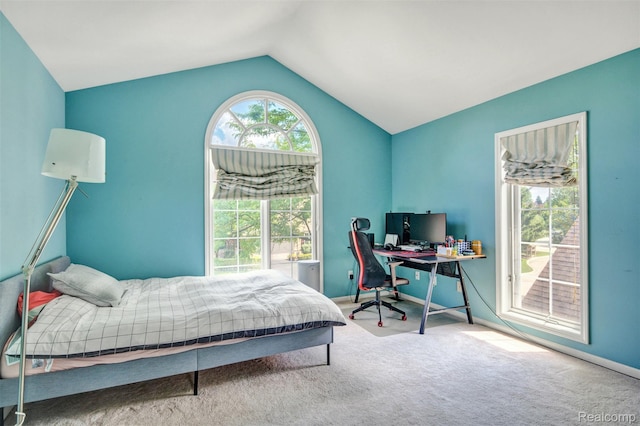 584 Cambridge Way, Bloomfield Hills, MI 48304 - bedroom with vaulted ceiling, an office area, carpet flooring, and access to outside