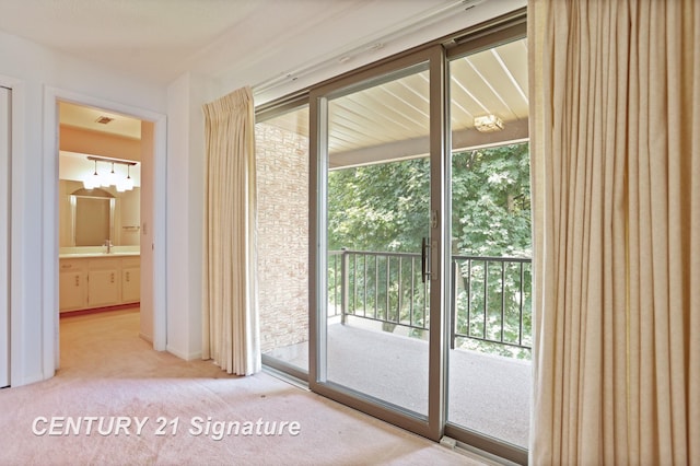 4515 Gratiot Rd, Saginaw, MI 48638 - doorway to outside featuring carpet floors and a sink