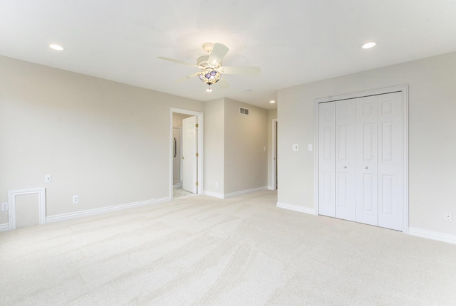 436 Pine Brae St, Ann Arbor, MI 48105 - unfurnished bedroom featuring light carpet, recessed lighting, a closet, and a ceiling fan