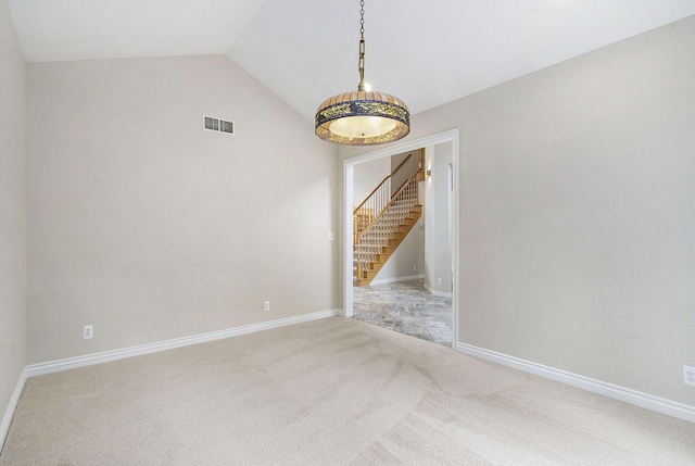 436 Pine Brae St, Ann Arbor, MI 48105 - carpeted spare room featuring lofted ceiling and stairway