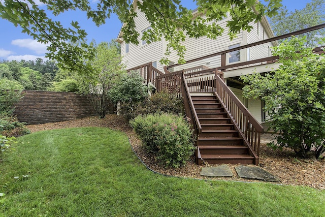 436 Pine Brae St, Ann Arbor, MI 48105 - back of property featuring stairs, a yard, and a wooden deck