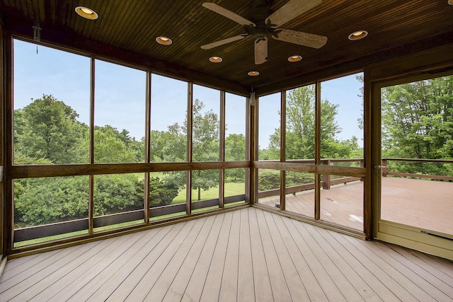 436 Pine Brae St, Ann Arbor, MI 48105 - unfurnished sunroom with ceiling fan and view of scattered trees