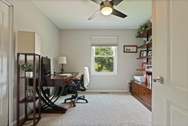 516 Zehnder Dr, Frankenmuth, MI 48734 - carpeted office space with ceiling fan and baseboards