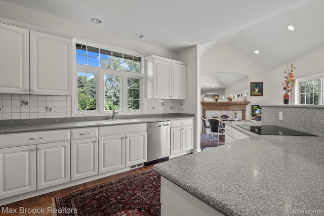 519 Hawksmoore Dr, Clarkston, MI 48348 - kitchen featuring dishwasher, black electric cooktop, dark wood-style floors, white cabinetry, and recessed lighting