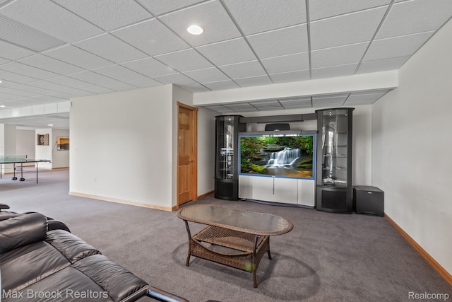 519 Hawksmoore Dr, Clarkston, MI 48348 - carpeted living area with baseboards and a drop ceiling