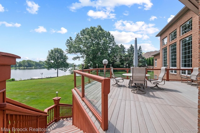 519 Hawksmoore Dr, Clarkston, MI 48348 - wooden terrace featuring a water view, a yard, and outdoor dining space