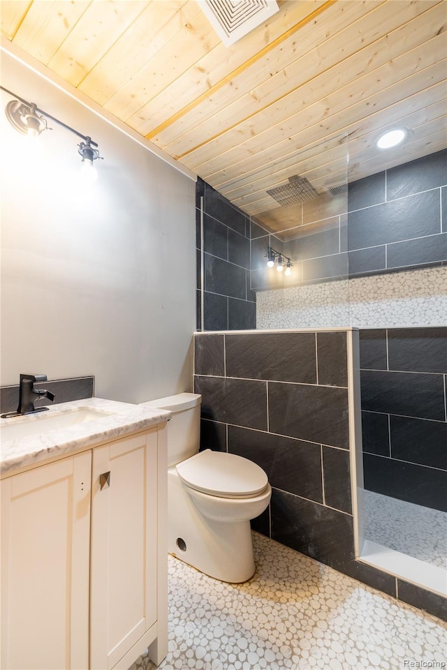 8614 Lake Rd, Grosse Ile, MI 48138 - full bathroom featuring vanity, walk in shower, and wooden ceiling