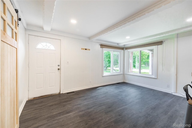 8614 Lake Rd, Grosse Ile, MI 48138 - entrance foyer featuring beamed ceiling and dark wood-type flooring