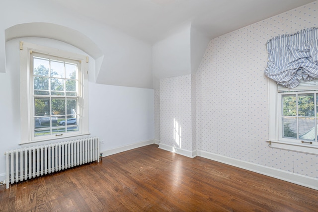 106 Rust Ave, Big Rapids, MI 49307 - additional living space with radiator heating unit, wood finished floors, vaulted ceiling, and wallpapered walls