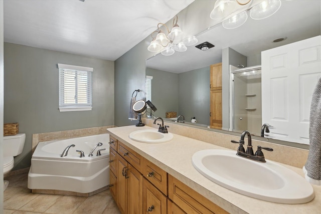 1393 Shankin Dr, Walled Lake, MI 48390 - bathroom featuring a stall shower, a garden tub, double vanity, and tile patterned flooring