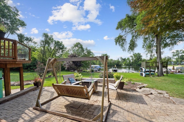 1393 Shankin Dr, Walled Lake, MI 48390 - view of patio featuring a water view and an outdoor hangout area