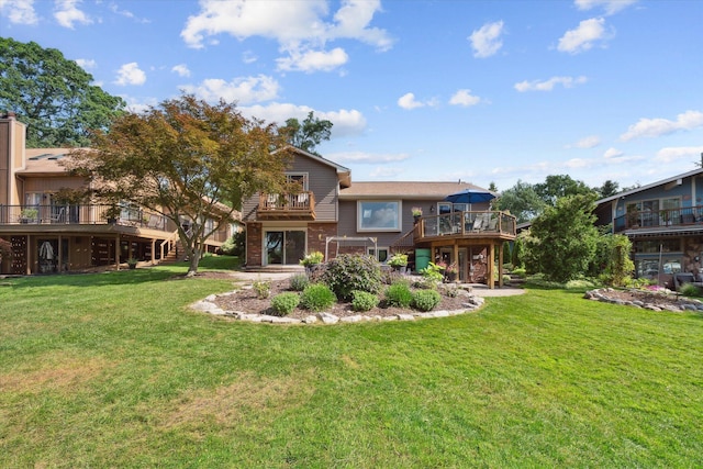 1393 Shankin Dr, Walled Lake, MI 48390 - back of property featuring a yard and a wooden deck