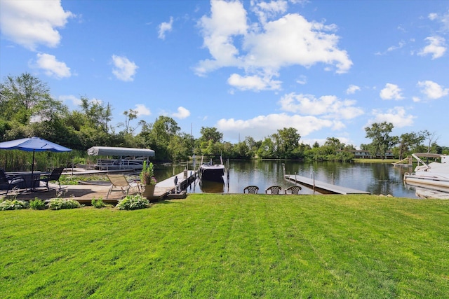 1393 Shankin Dr, Walled Lake, MI 48390 - dock area featuring a lawn and a water view