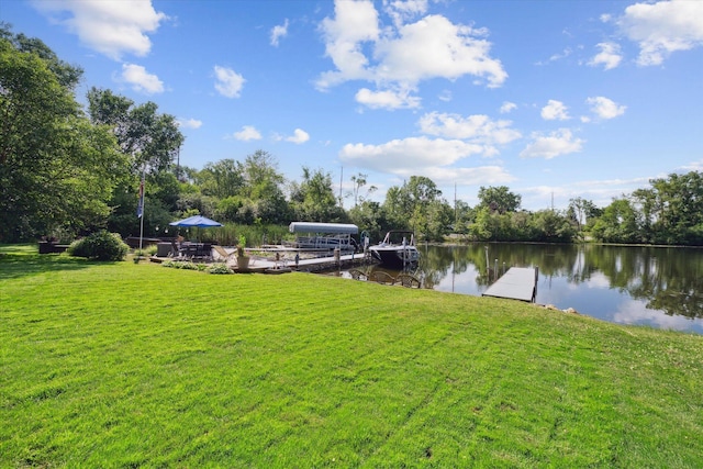 1393 Shankin Dr, Walled Lake, MI 48390 - dock area with a lawn and a water view