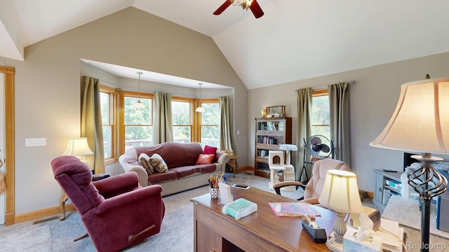 3733 N Hoover Ave, Gladwin, MI 48624 - living room with ceiling fan and lofted ceiling