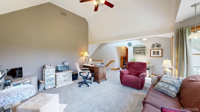 3733 N Hoover Ave, Gladwin, MI 48624 - office space with vaulted ceiling, ceiling fan, and carpet floors