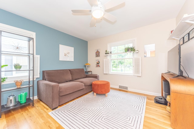 2100 Alice St, Ann Arbor, MI 48103 - living room with wood finished floors and ceiling fan