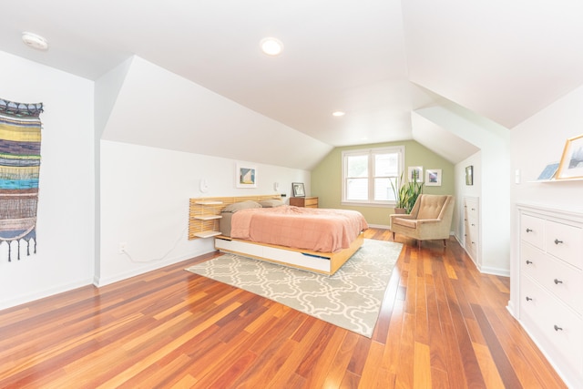 2100 Alice St, Ann Arbor, MI 48103 - bedroom featuring light wood-style floors, lofted ceiling, and recessed lighting