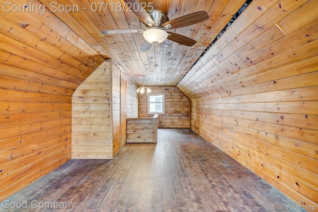 923 E 4th St, Royal Oak, MI 48067 - bonus room with wooden ceiling, wood walls, hardwood / wood-style flooring, ceiling fan, and vaulted ceiling