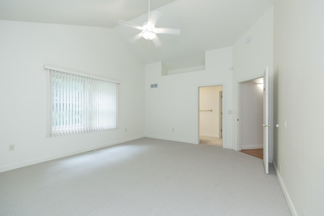 1803 Bell Rd, Niles, MI 49120 - unfurnished room featuring high vaulted ceiling, a ceiling fan, and light carpet