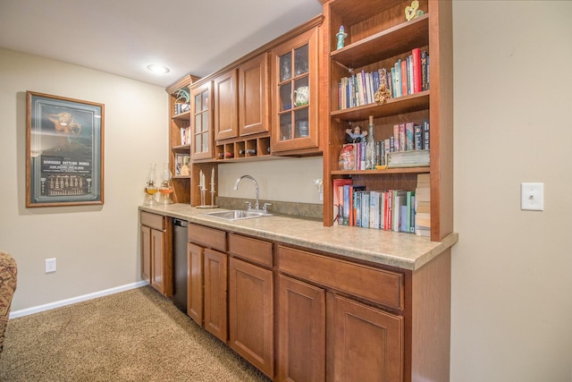 3542 Kirkaldy Cir, Portage, MI 49024 - indoor wet bar featuring light carpet and stainless steel dishwasher