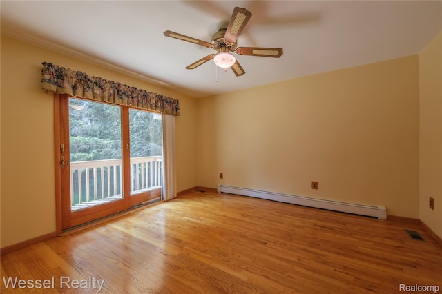 2465 Texter Rd, Leonard, MI 48367 - empty room with light wood-type flooring, baseboard heating, and ceiling fan